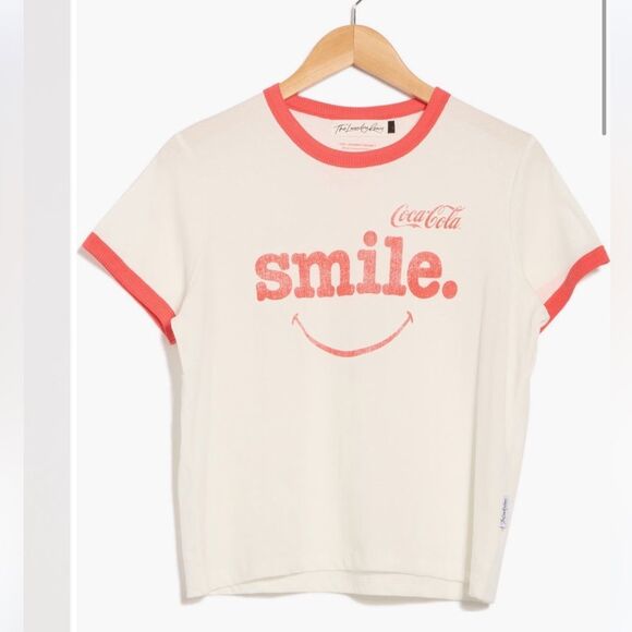 The Laundry Room Coca Cola Smile Graphic Ringer T-Shirt NWT - Picture 5 of 9